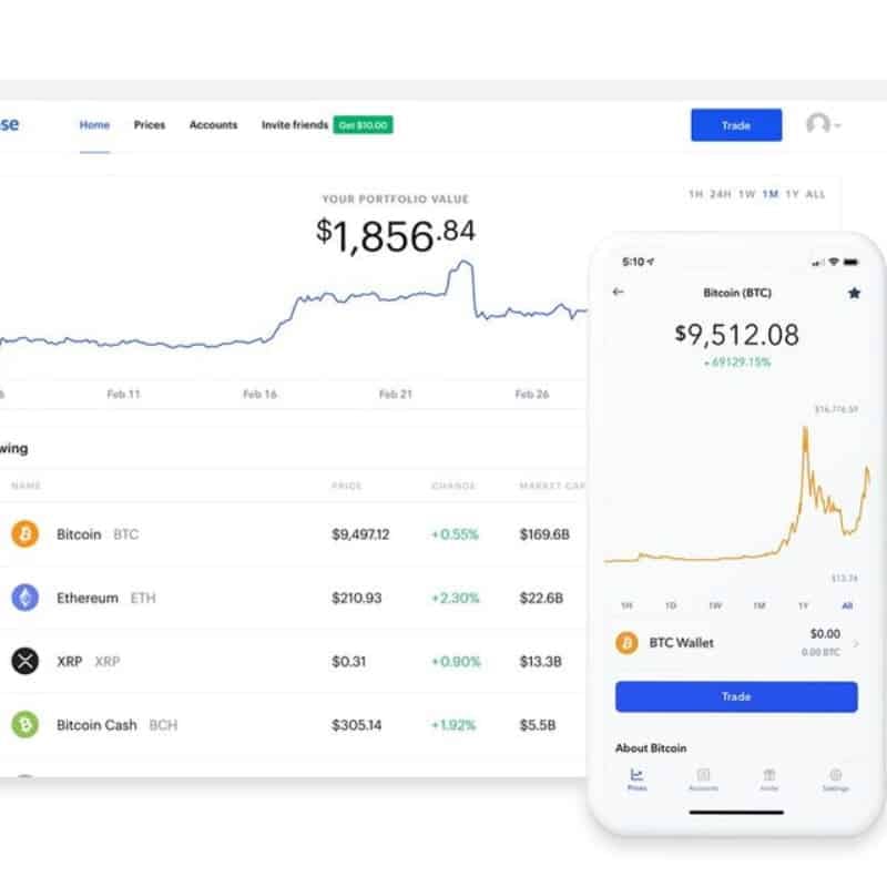 Coinbase : compte sur l'application mobile